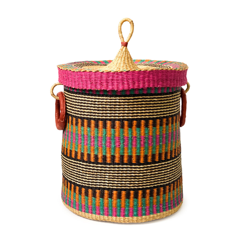 bolga woven laundry basket with lid