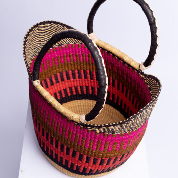 a colorful bolga shopper basket