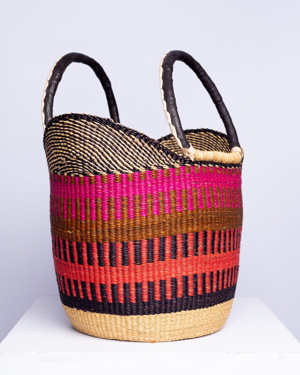 a colorful bolga shopper basket