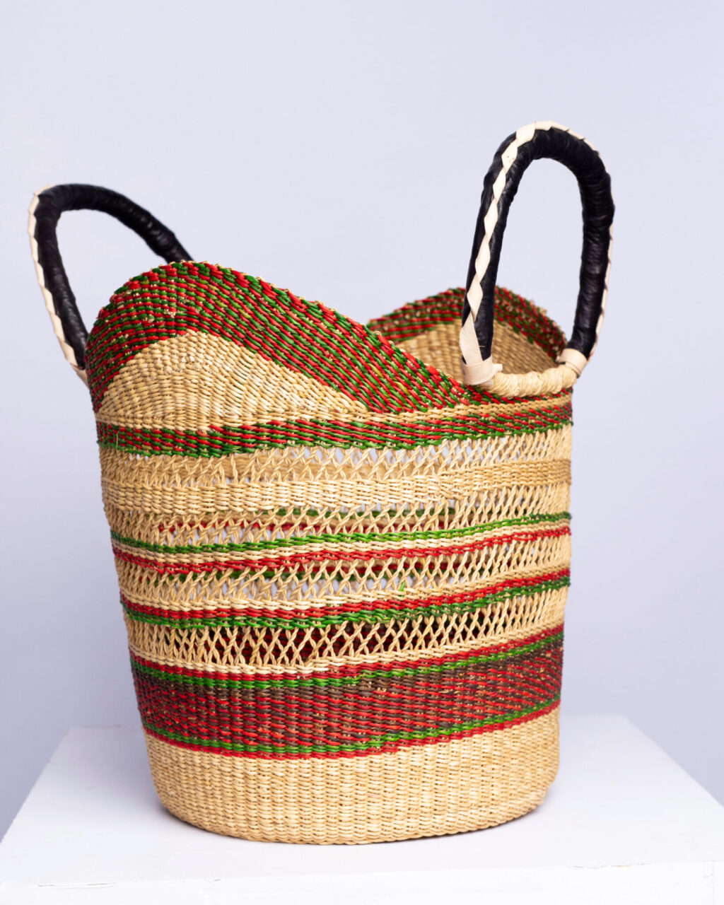 a colorful bolga shopper basket