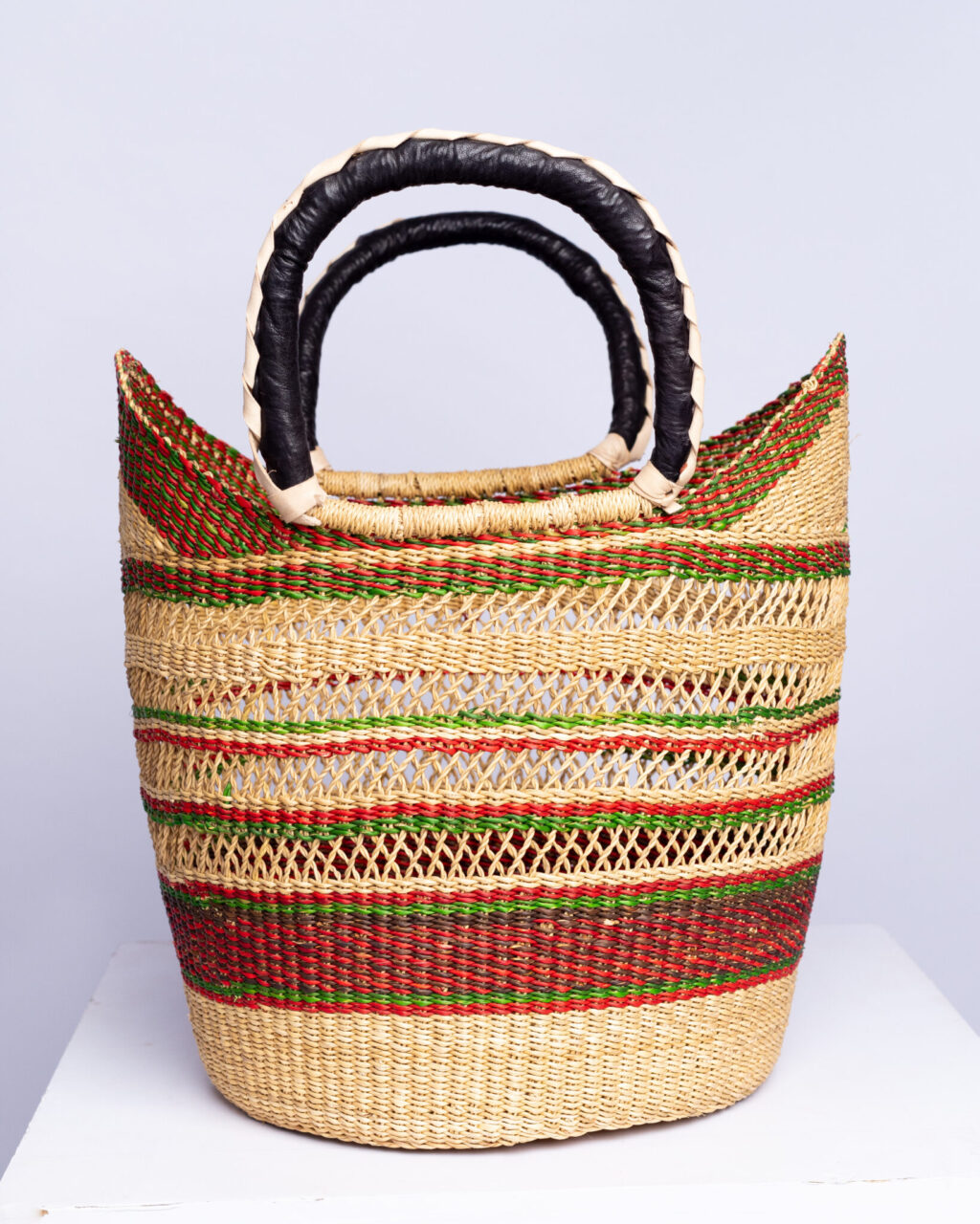 a colorful bolga shopper basket