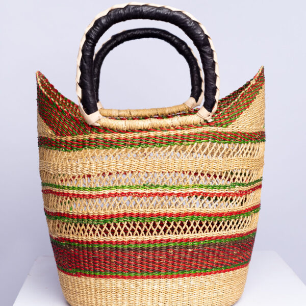 a colorful bolga shopper basket