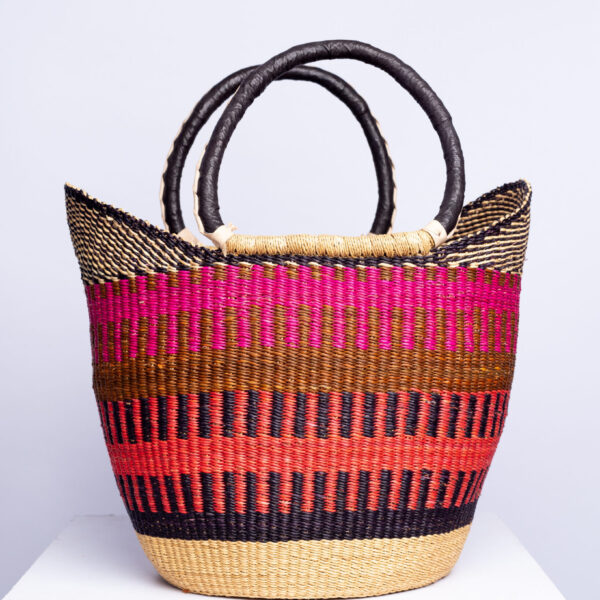 a colorful bolga shopper basket with handles