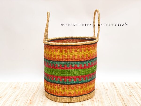 colorful woven laundry basket