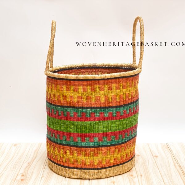 colorful woven laundry basket