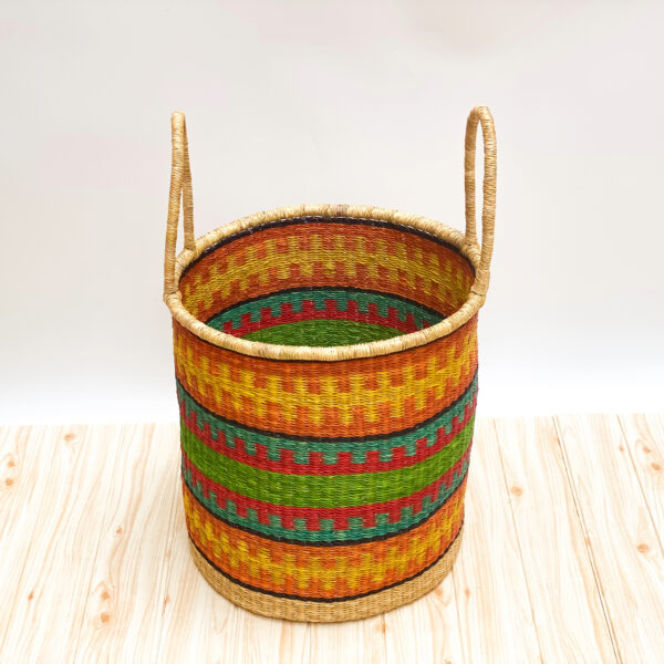 colorful bolga woven laundry basket with handles