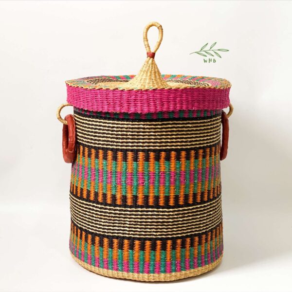 bolga woven laundry basket with lid