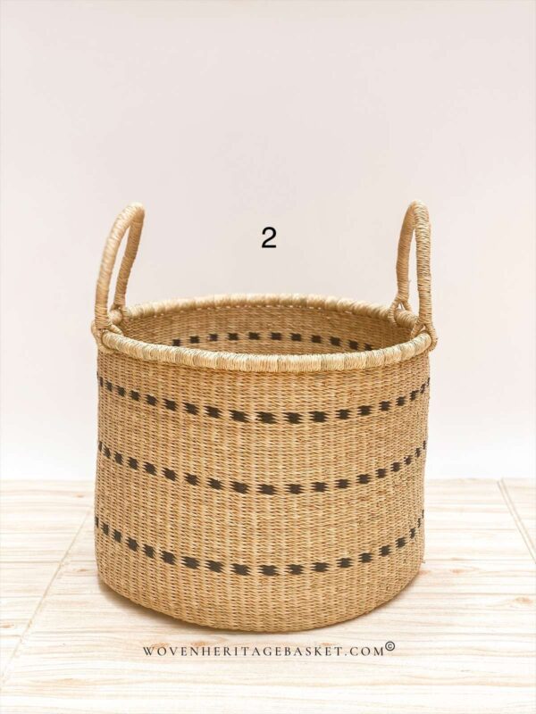 small woven laundry basket with handles