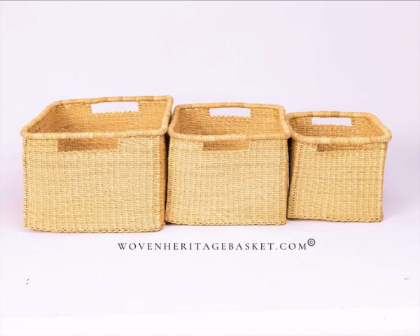 small, medium and large woven rectangular storage baskets for shelf