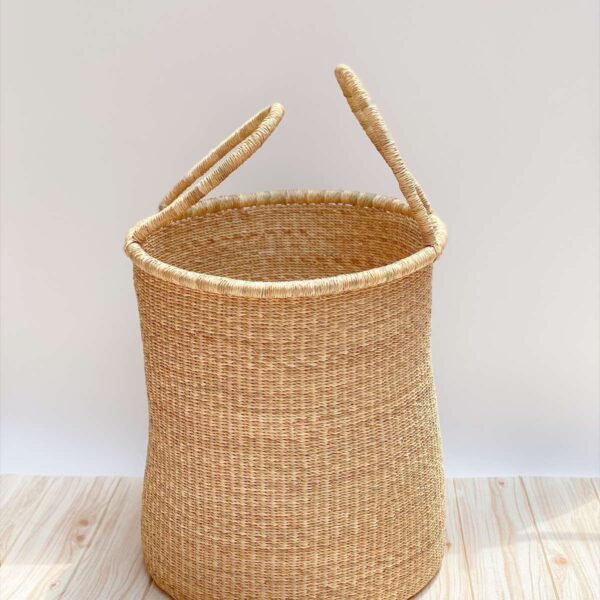 natural bolga woven laundry basket with handles