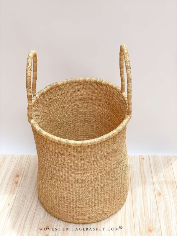 natural bolga woven laundry basket with handles