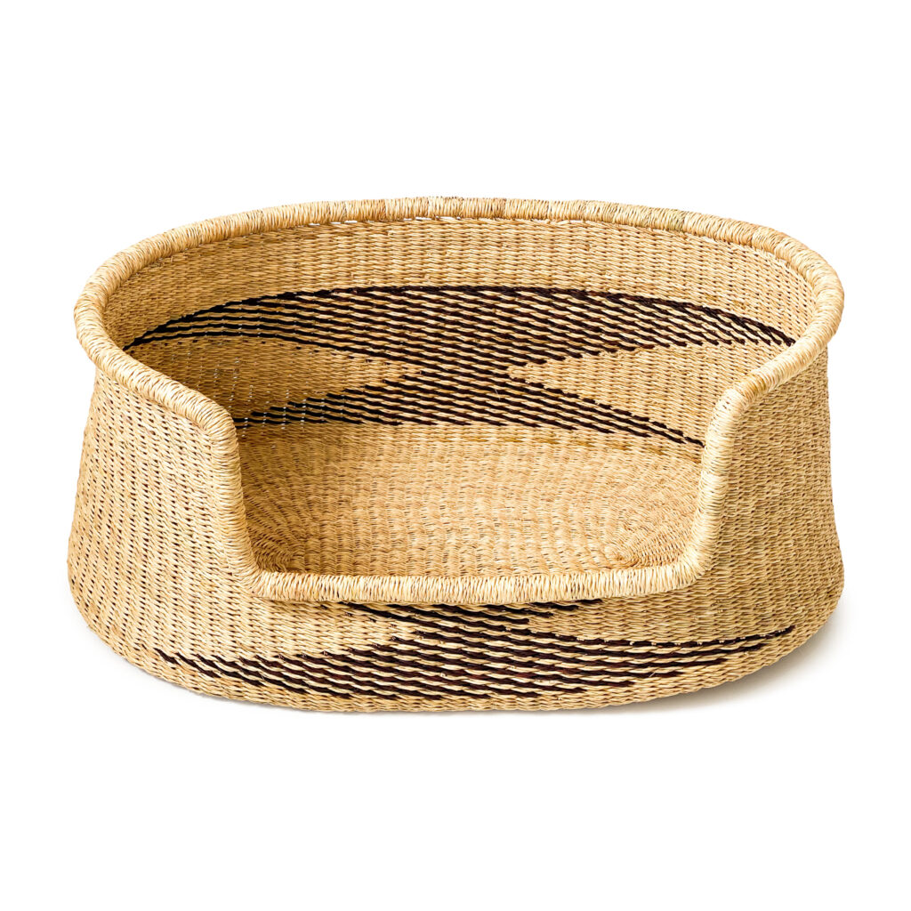 a woven dog bed basket