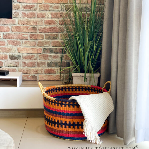 colorful woven floor basket