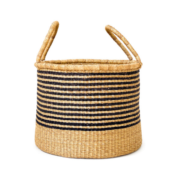 a woven laundry basket with handle