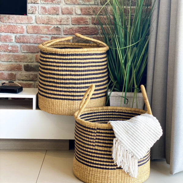 large woven laundry basket