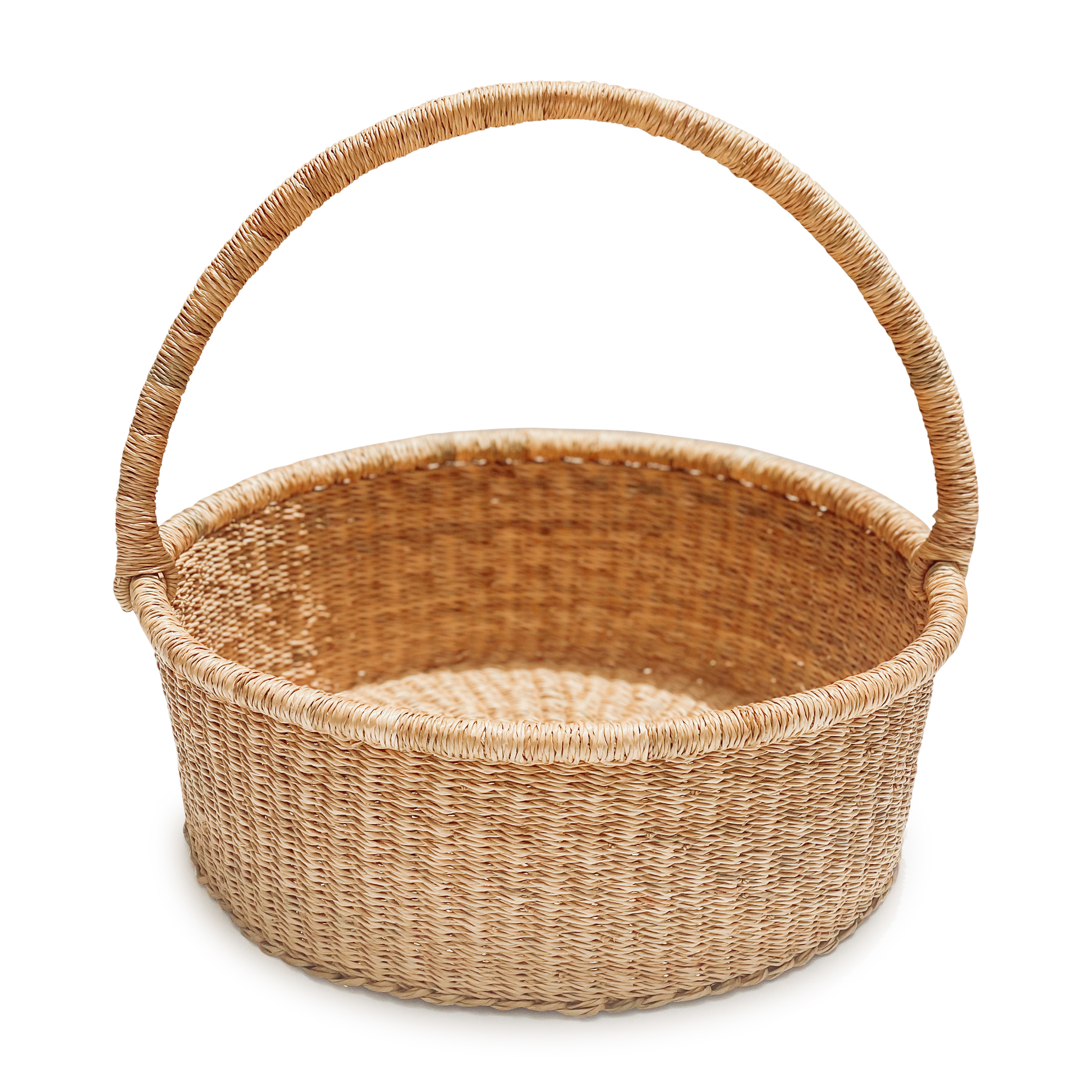 a woven picnic basket on a white background