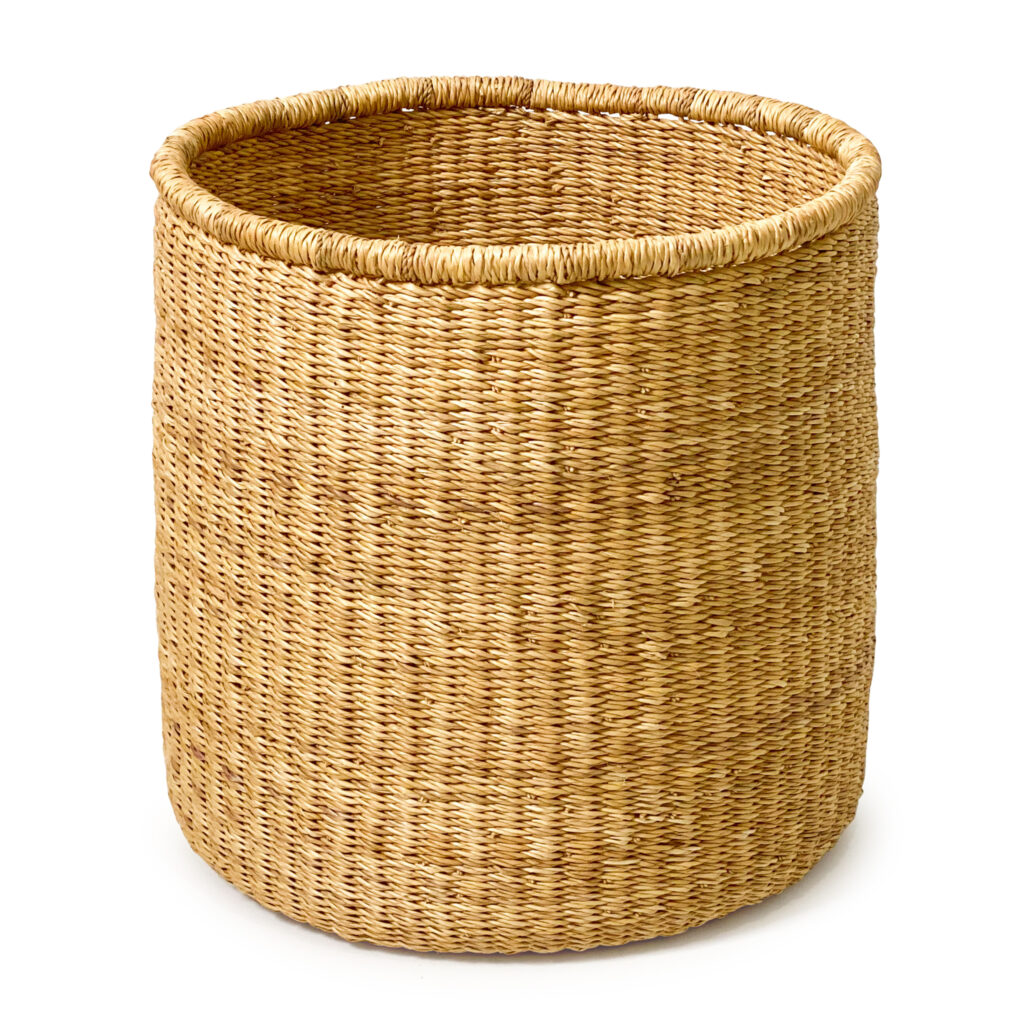 a woven plant basket on a white background