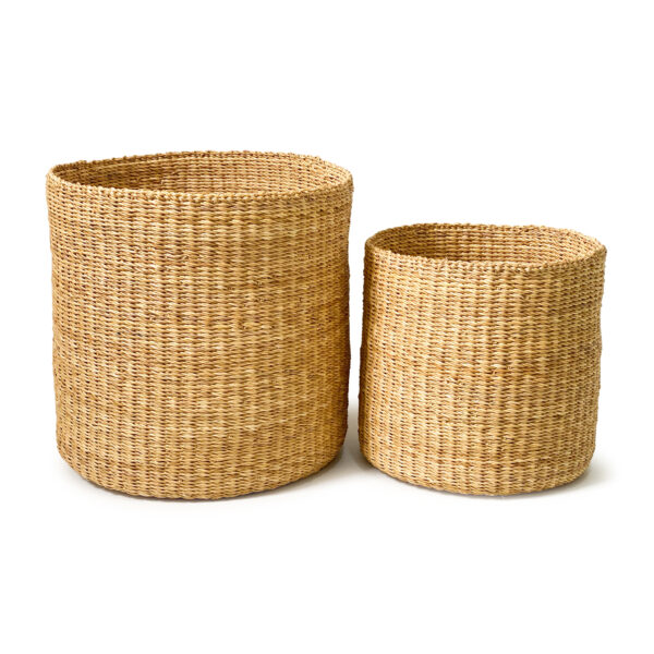 two woven plant baskets on a white background