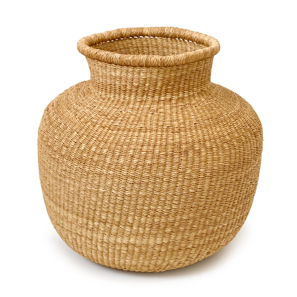 a woven plant pot on a white background