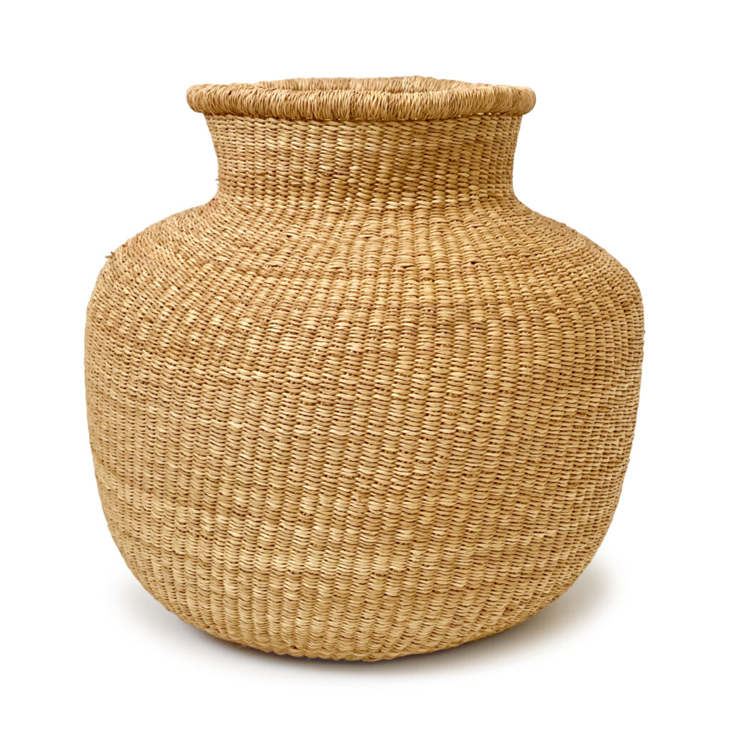 a woven plant pot on a white background