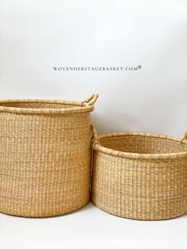 small and medium woven laundry basket with handles