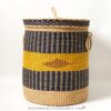 large woven laundry basket with lid