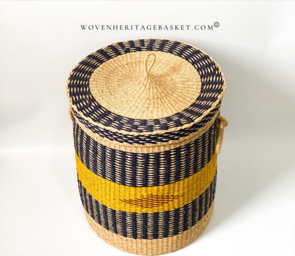 large bolga woven laundry basket with lid