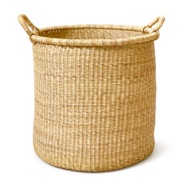 large woven laundry basket