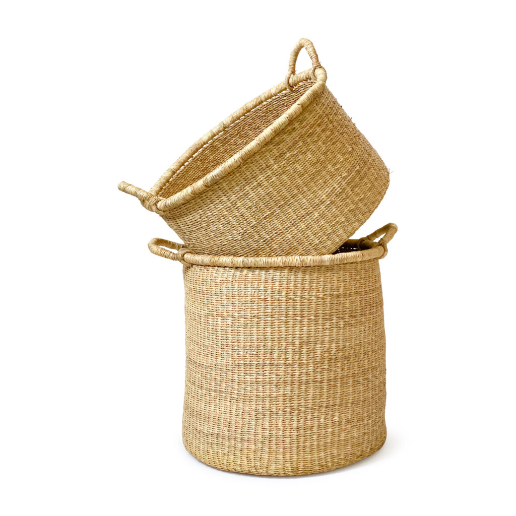 medium and large woven laundry baskets