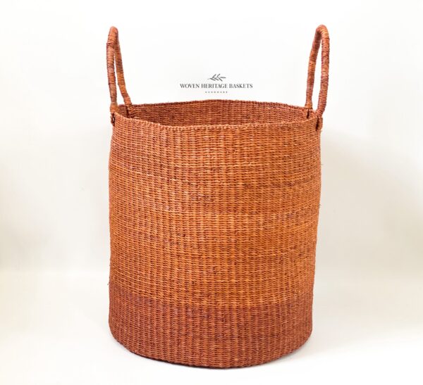 tan woven laundry basket with handles