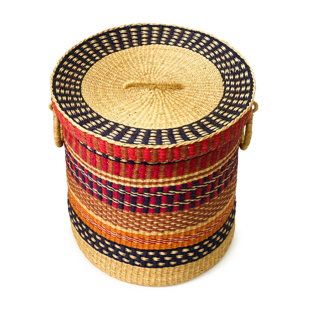 lidded woven laundry basket